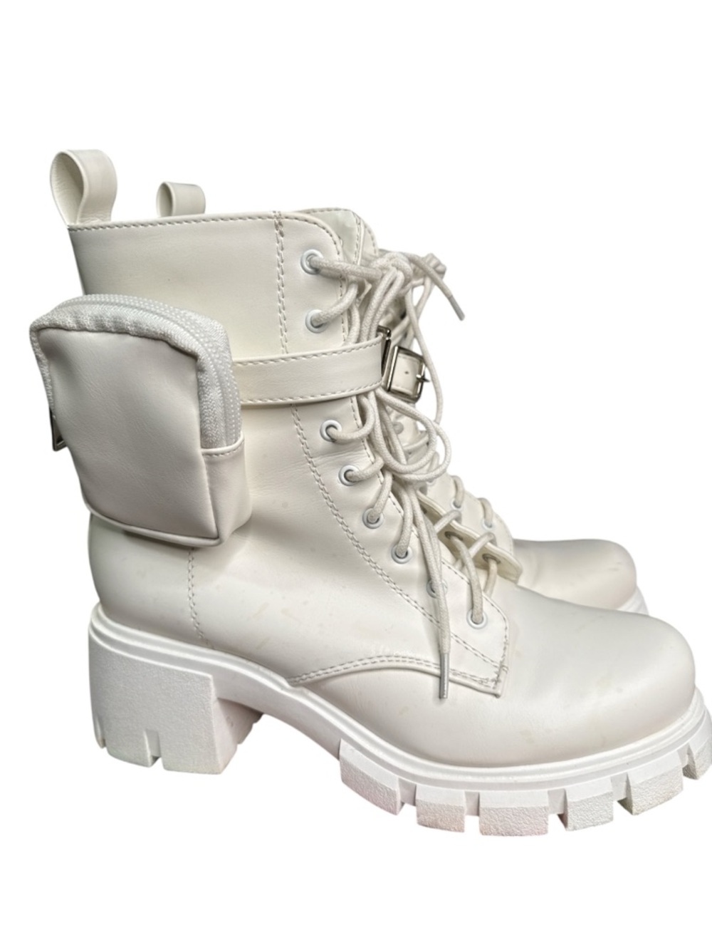 White Chunky Combat Boots Pocket Detail Size 8.5 Grunge Y2K